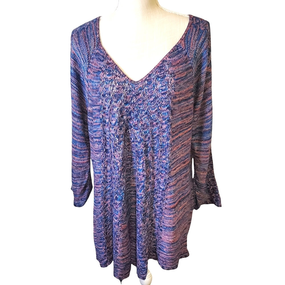 AVENUE | Women's purple-blue space-dye mixed-knit sweater. Size 18/20